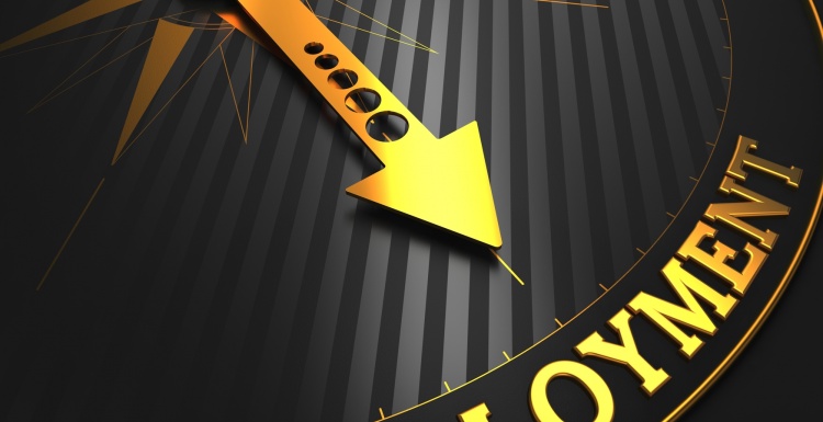 Photo: Compass needle pointing towards the term employment; copyright:...