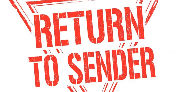 Red sign saying return to sender; copyright: PantherMedia/roxanabalint...