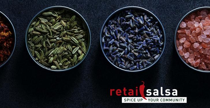 advertising banner of Webtalk_Retail Salsa with several spices in little pots...