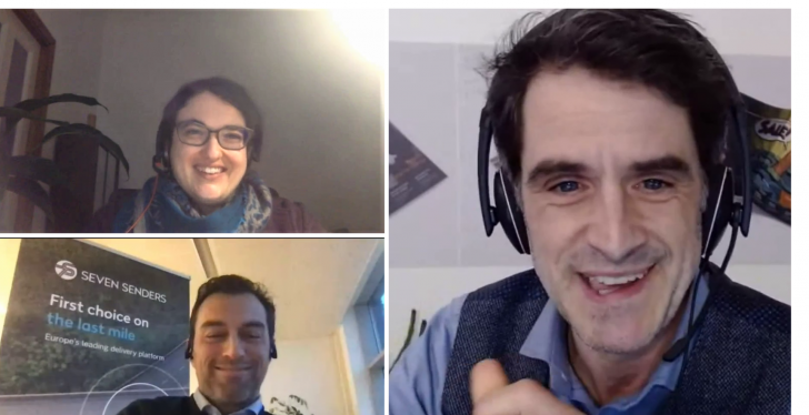 Two men and a woman in a video conference