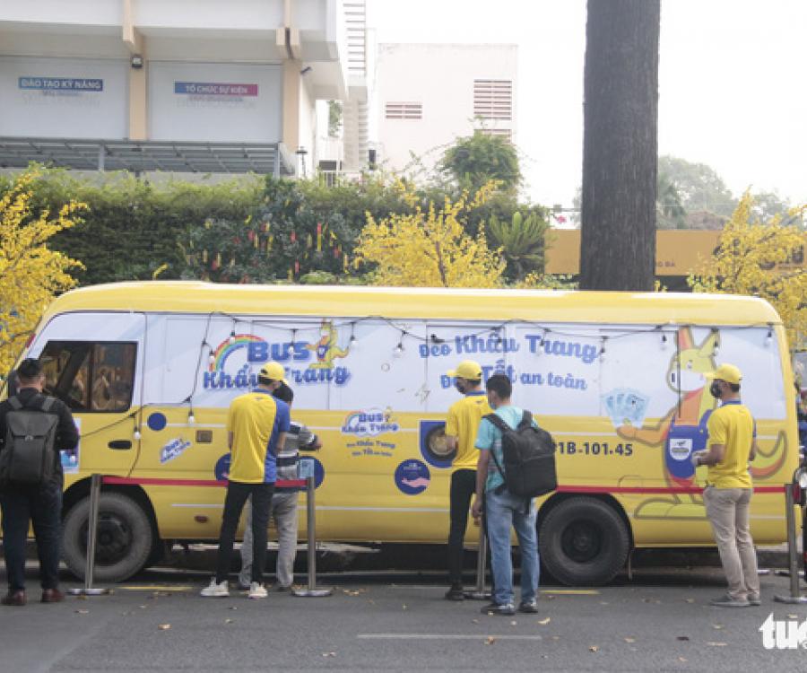 Photo: First free masks-vending bus in Saigon, Vietnam...