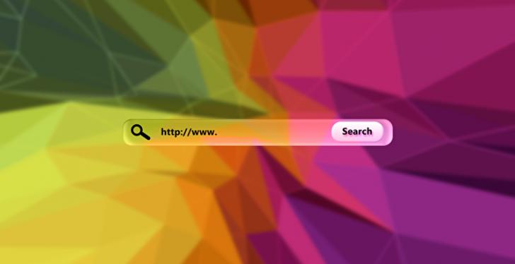 A search field of a search engine in front of a digital colorful background;...