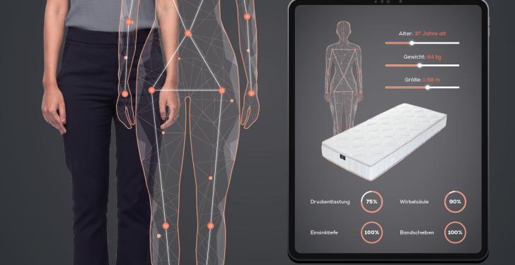 Visualization of a woman and her body data for a mattress; copyright: Motesque...