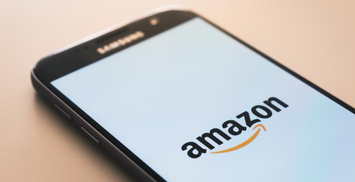 A smartphone with an Amazon app open
