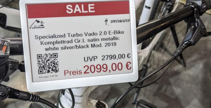 An electronic price tag on a bicycle
