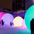 An installation with lighting in a public square in Montréal, Canada; big...