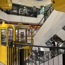 The yellow gondolas in the Thalia flagship store.