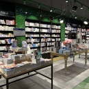 Books and other goods are nicely arranged in the sales area....