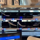 Shelves with inserts, blue light indicates which materials are to be inserted....