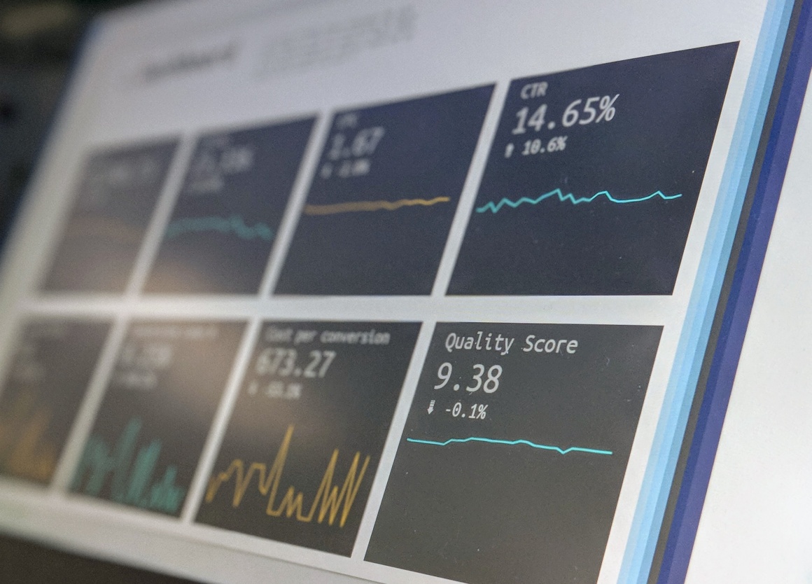 A screen with various data, numbers and graphs