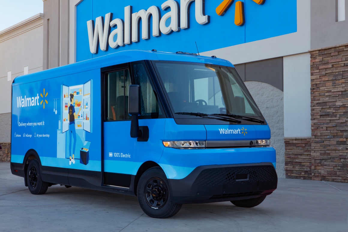 blue electric delivery truck from walmart
