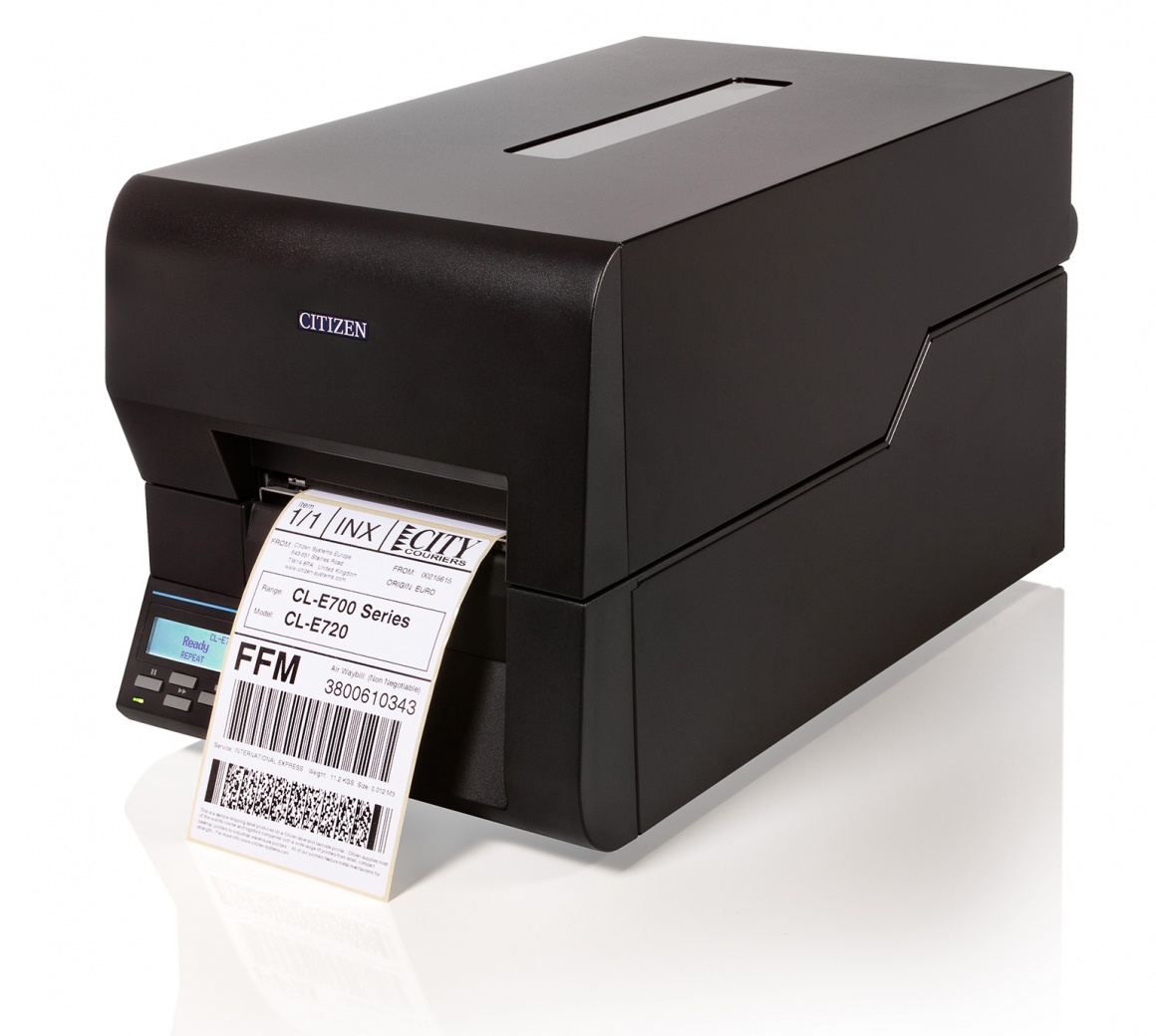 A small black label printer