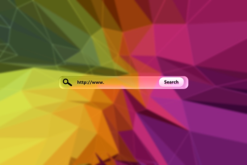 A search field of a search engine in front of a digital colorful background;...