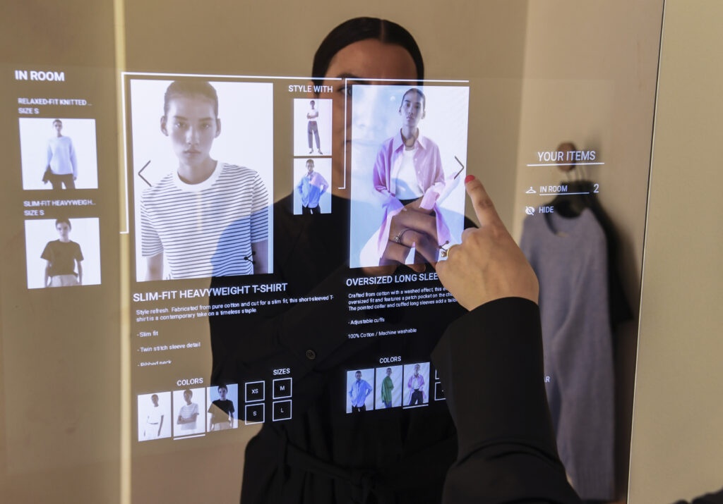 A person using a smart mirror