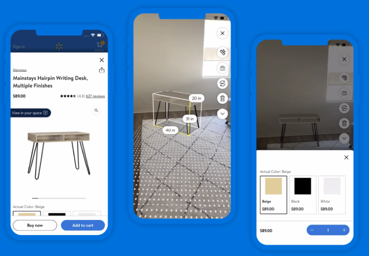 three mochups of an augmented reality feature in an app for shopping;...
