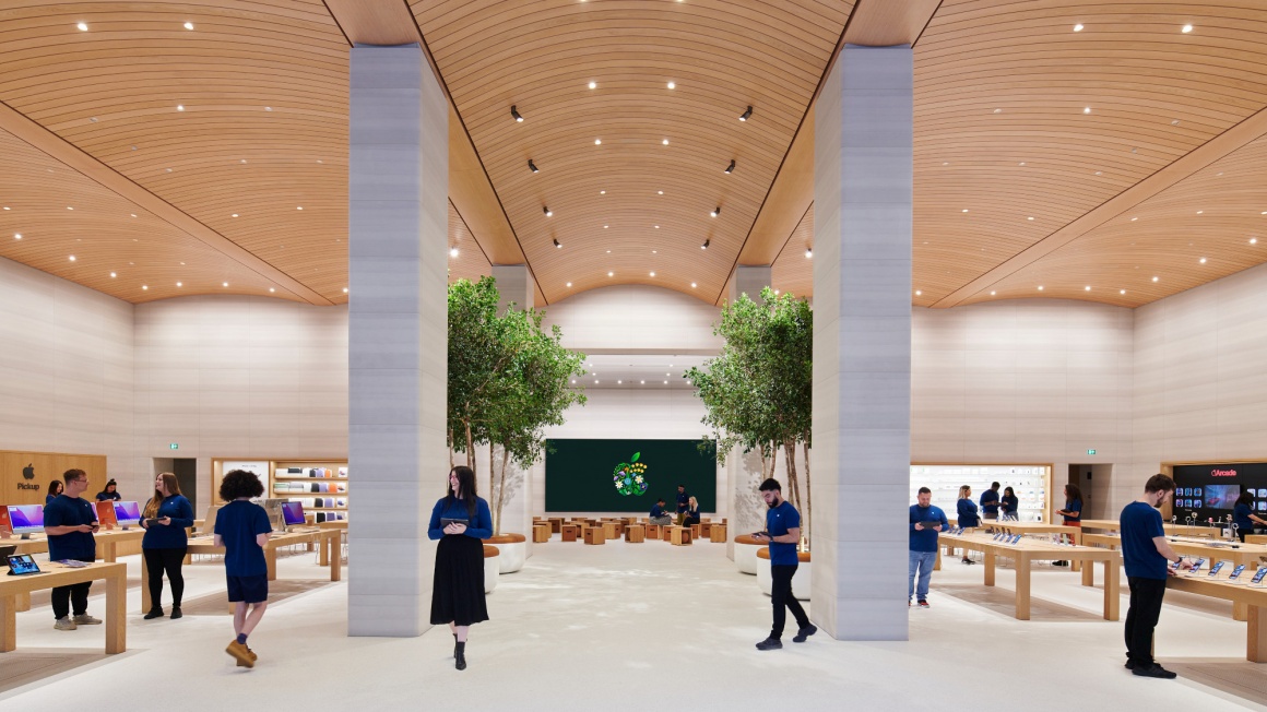 Interior view of the new Apple Store in London