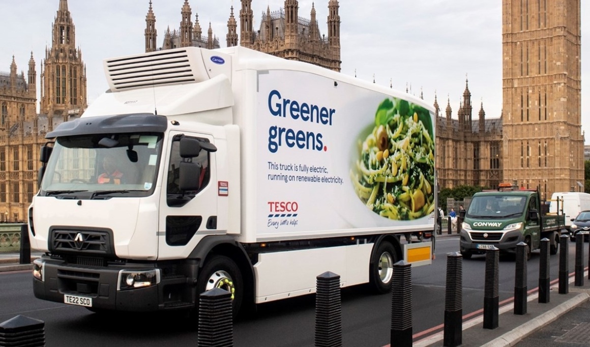 A Tesco truck in front of the Tower of London