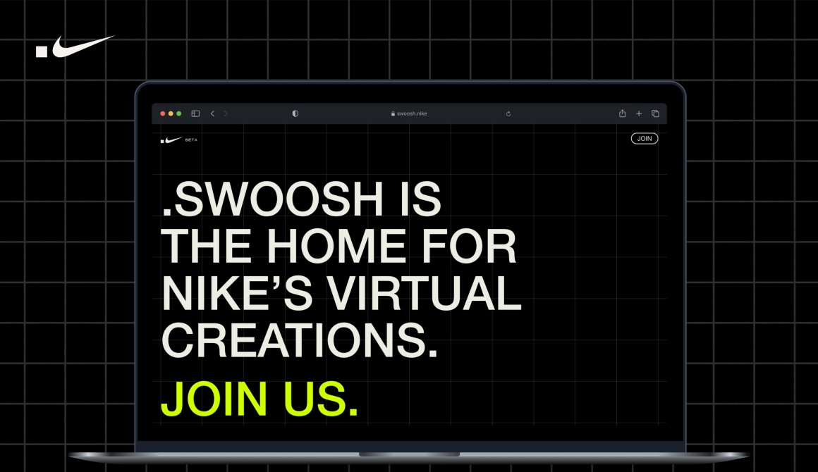 The screen of a laptop with a .SWOOSH advertising
