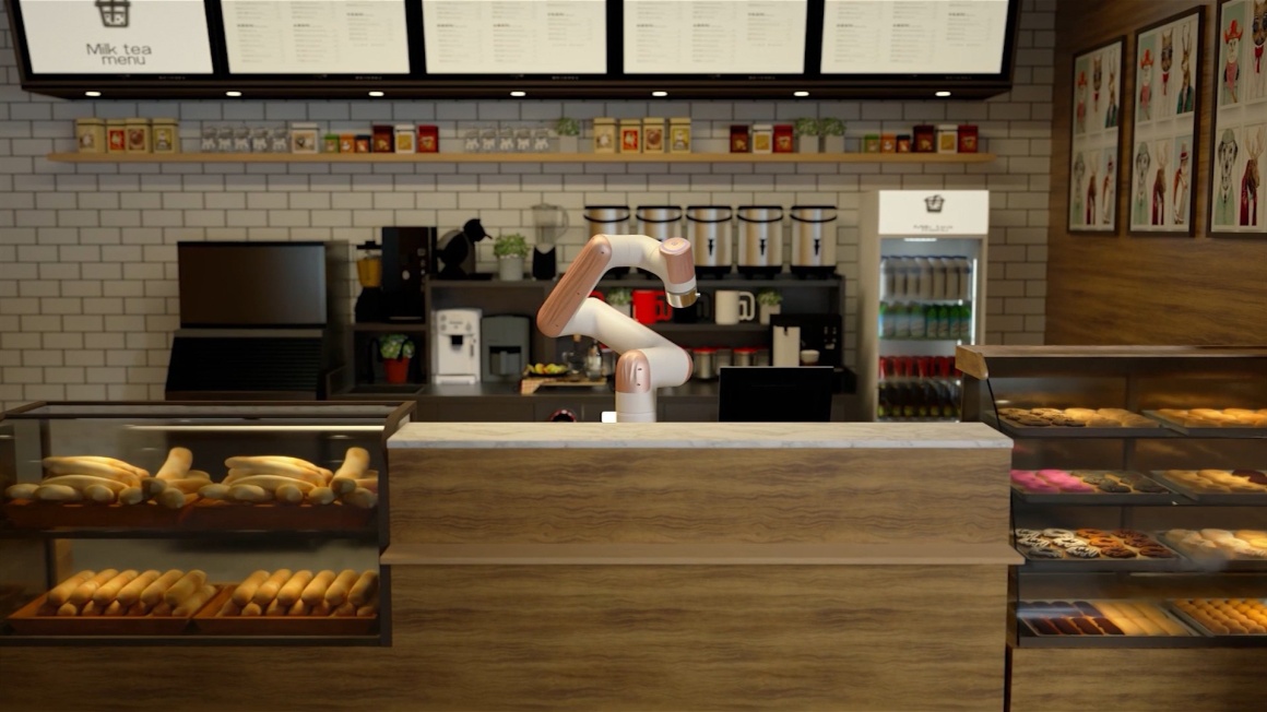 A robot behind the counter of a bistro