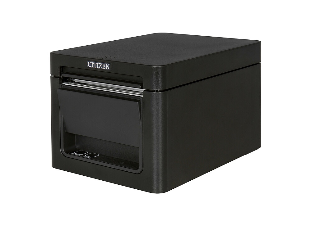 A black POS printer