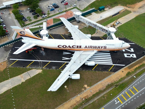 A Boeing 747 on an airfield