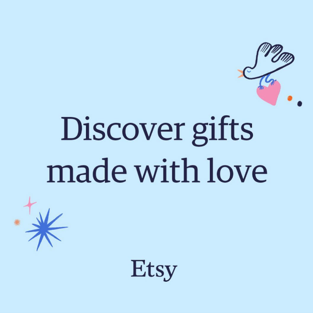 Graphic on a blue background with the text Discover gifts made with love...