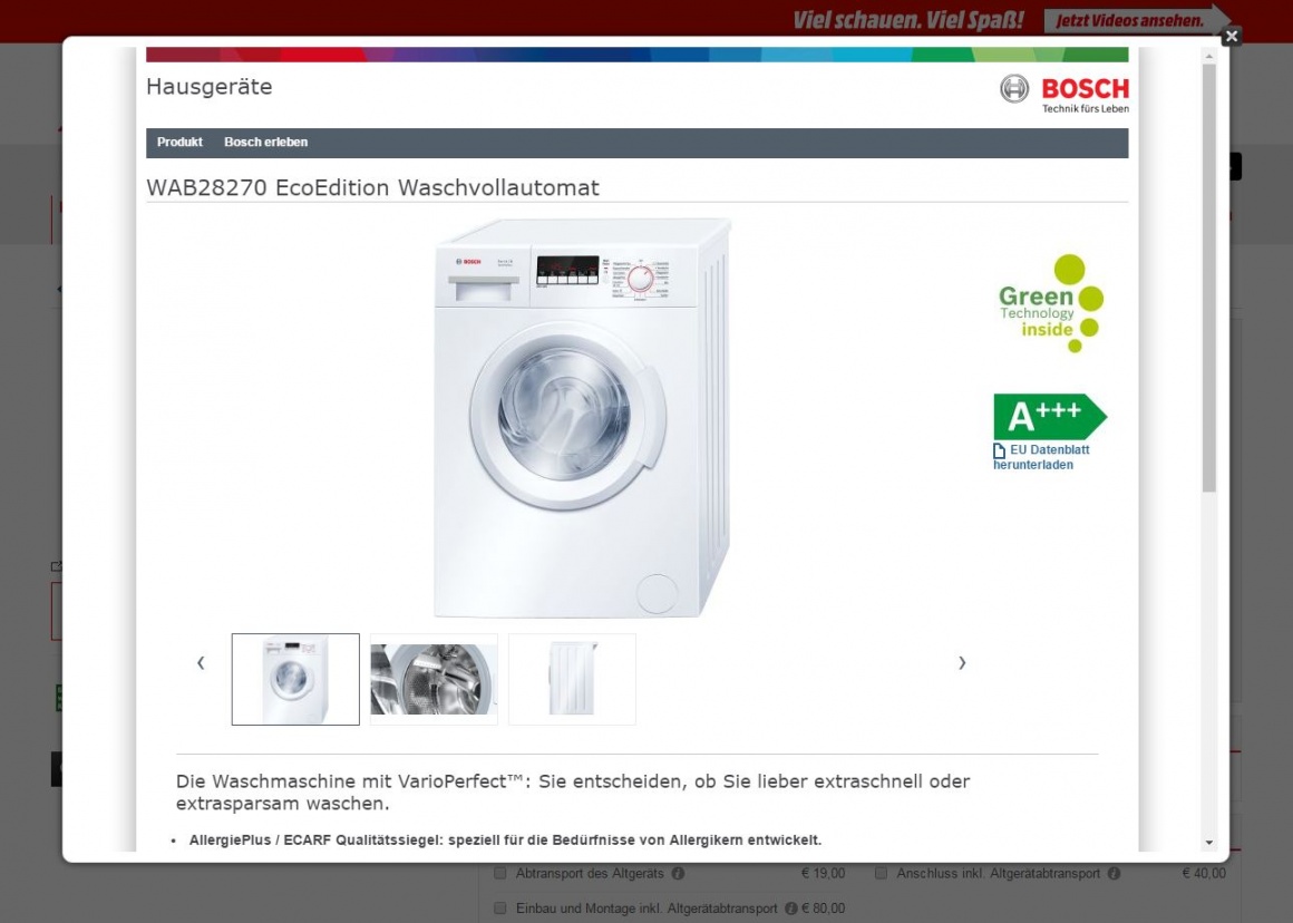 Screenshot of Media Markt Austria: More produkt information - Layover...