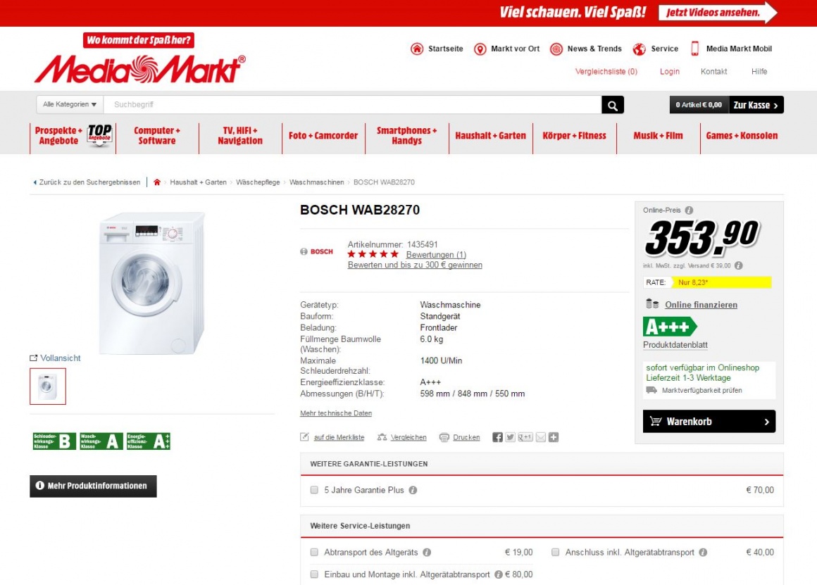 Screenshot of Media Markt Austria: More product information...