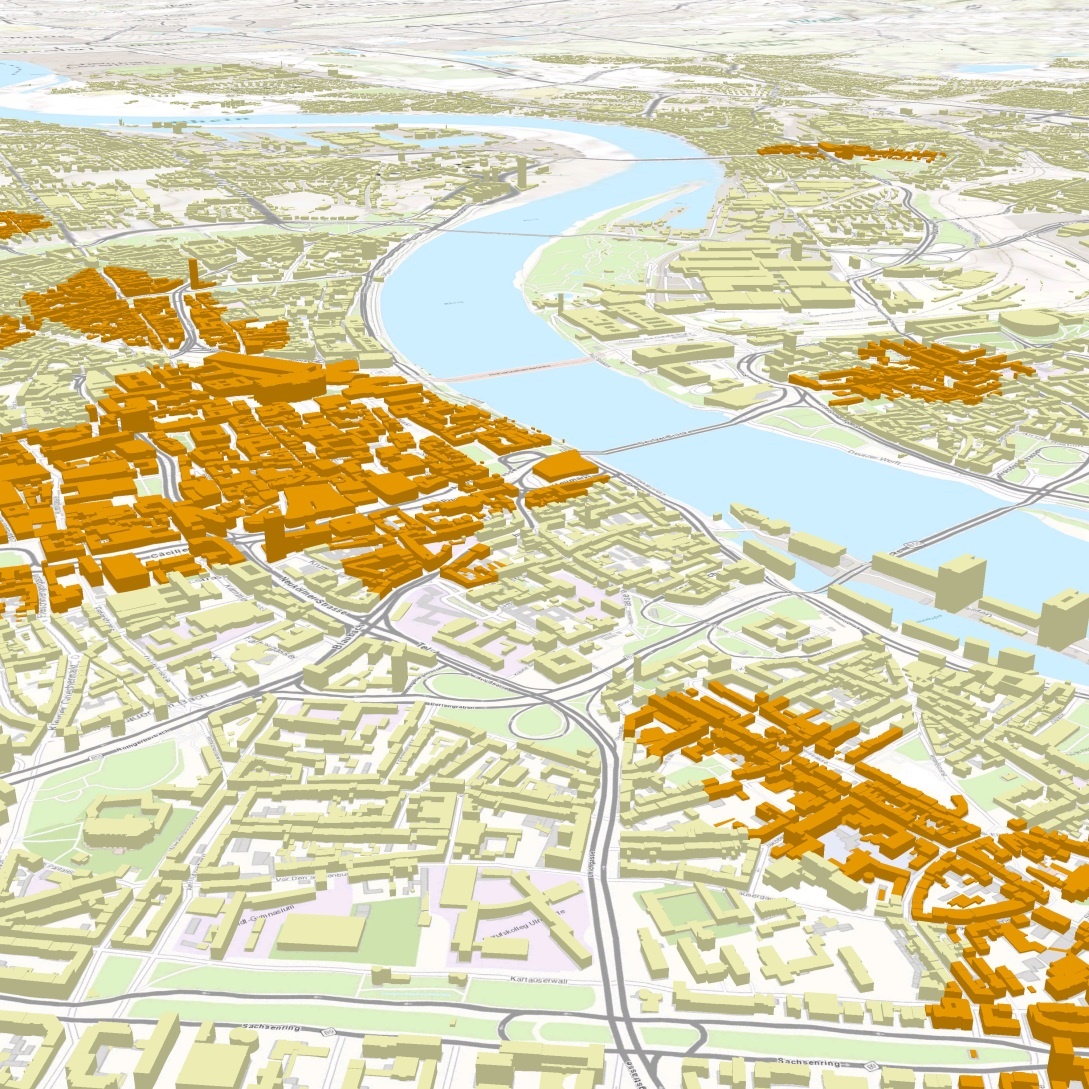 3D building model from Cologne with consumption focusses: Centers of...