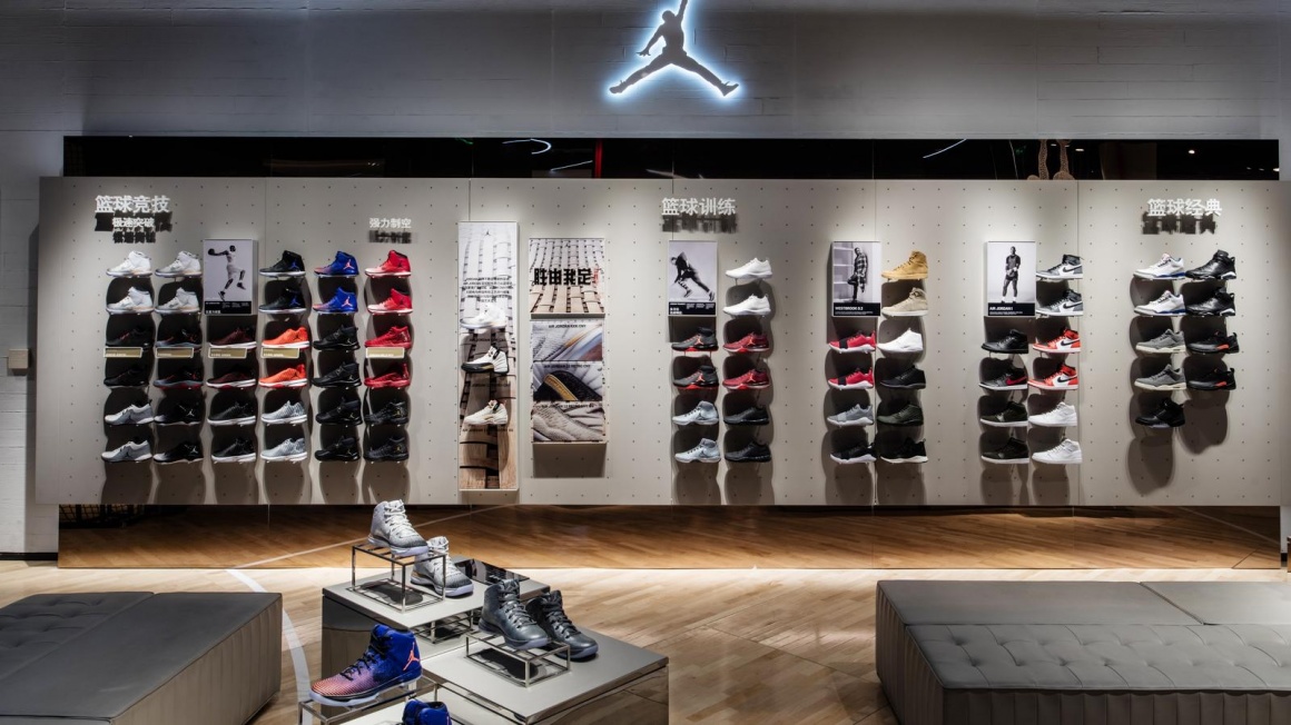Jordan Footwear Wall: The Nike & Jordan Basketball Experience Store offers the...
