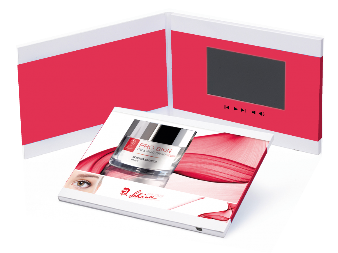 Photo: Video Brochure for skin cream with display; copyright: Permaplay Media...