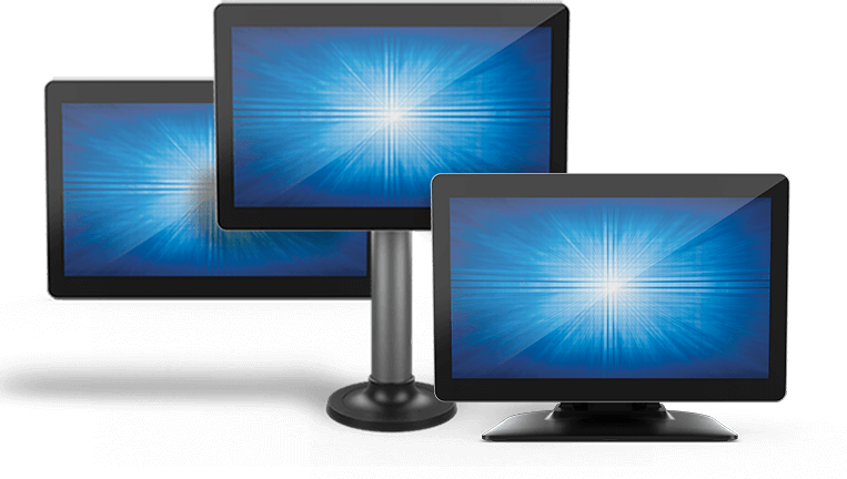 Photo: Three digital screens in different shapes and sizes; copyright: Elo...