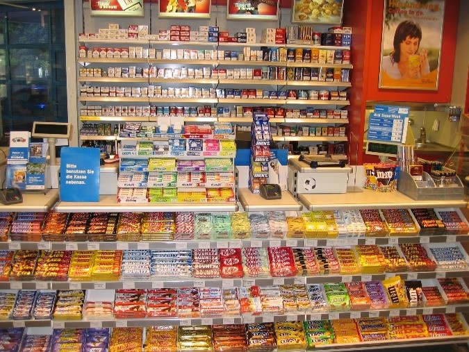 Tobacco shelf at petrol station; copyright: Aral