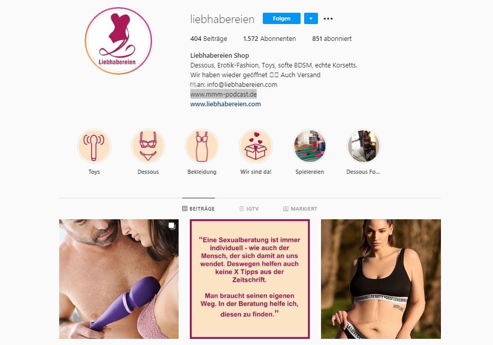 Liebhabereien is an adult store that sells intimate lingerie and other products...
