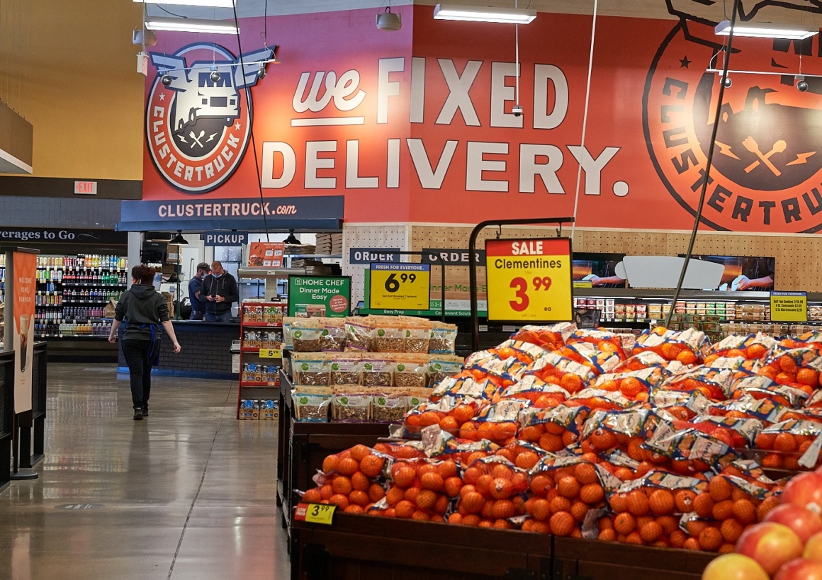 A pick-up point for meals in a grocery store