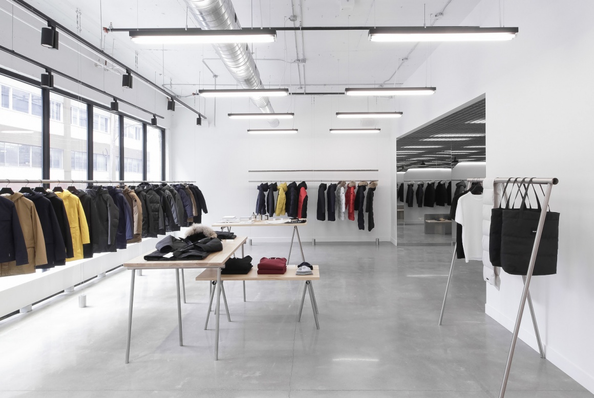A modern, very simple and minimalistically furnished fashion showroom...