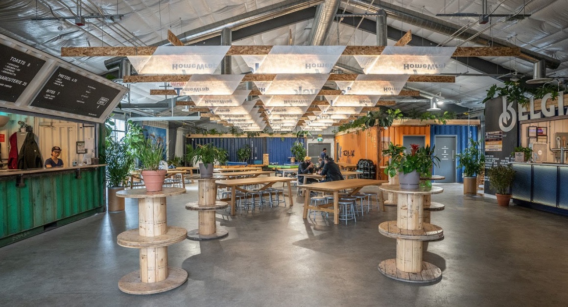 A beer hall in Toronto furnished with sustainable materials...