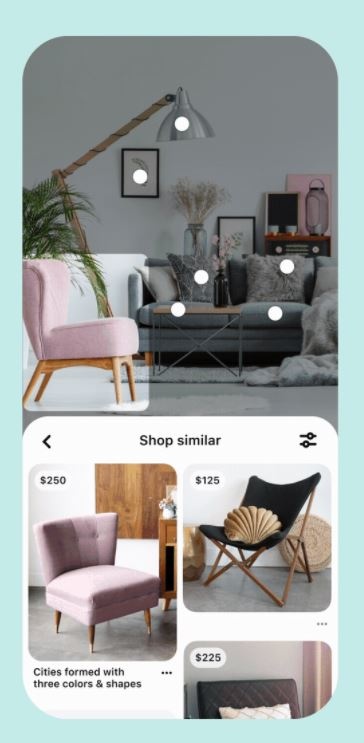 Part of the Pinterest app with pictures of furniture...