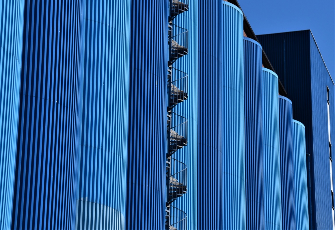 Huge blue silos