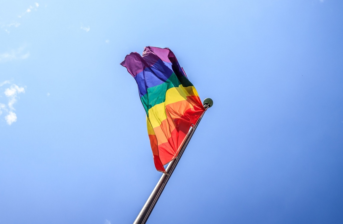 rainbow flag, blue sky